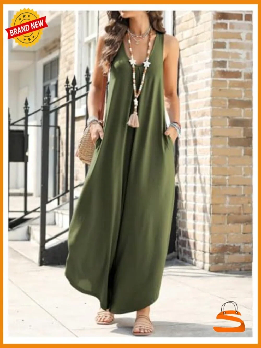 Wide Leg Linen Jumpsuit Sleeveless V Neck Pockets Romper